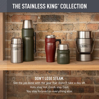THERMOS Stainless King Vacuum-Insulated Food Jar with Spoon, 16 Ounce, Matte Stainless Steel