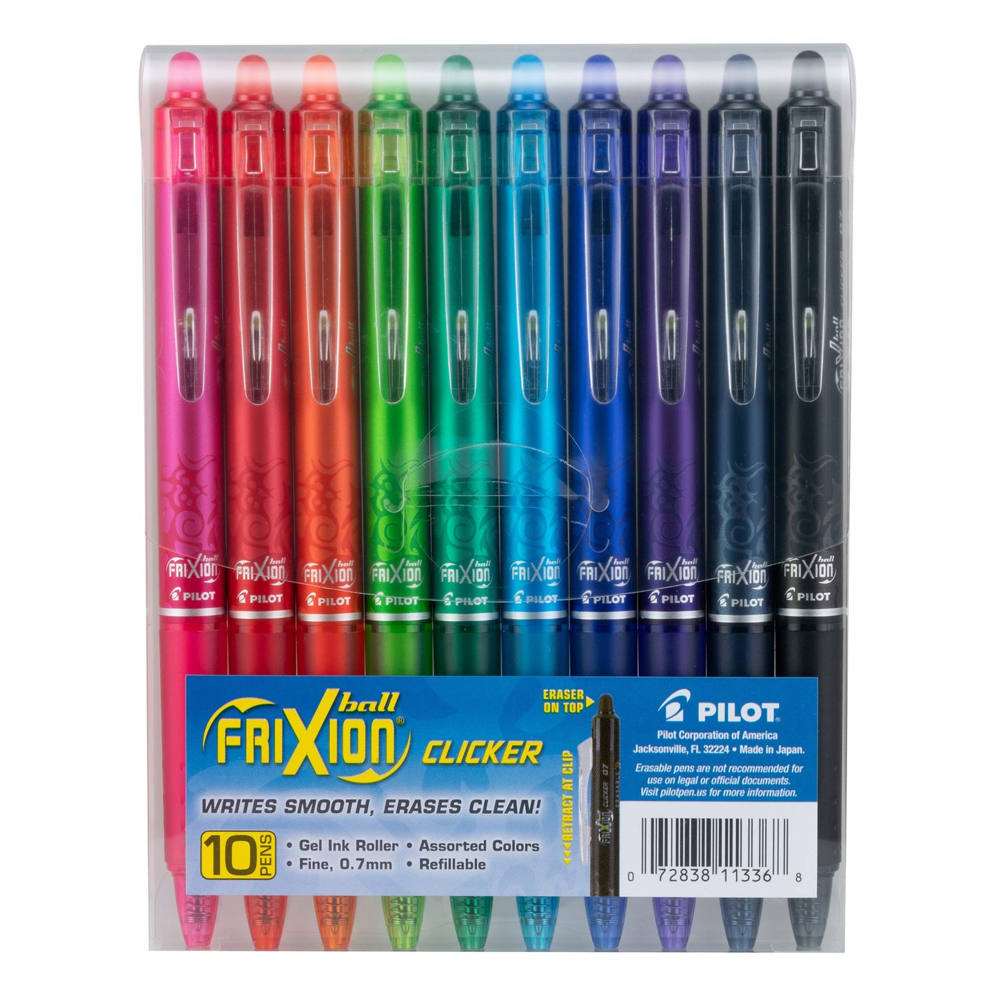 Pilot FriXion Erasable Gel Pens, Fine Point 0.7 mm Erasable Pens, Pack of 10 Assorted Colors