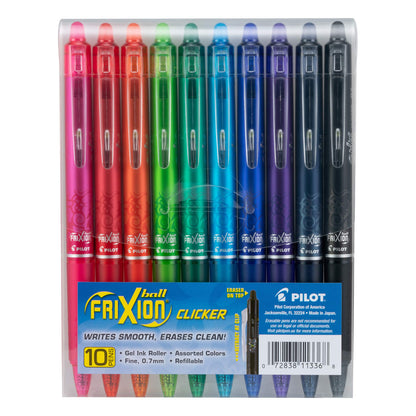 Pilot FriXion Erasable Gel Pens, Fine Point 0.7 mm Erasable Pens, Pack of 10 Assorted Colors