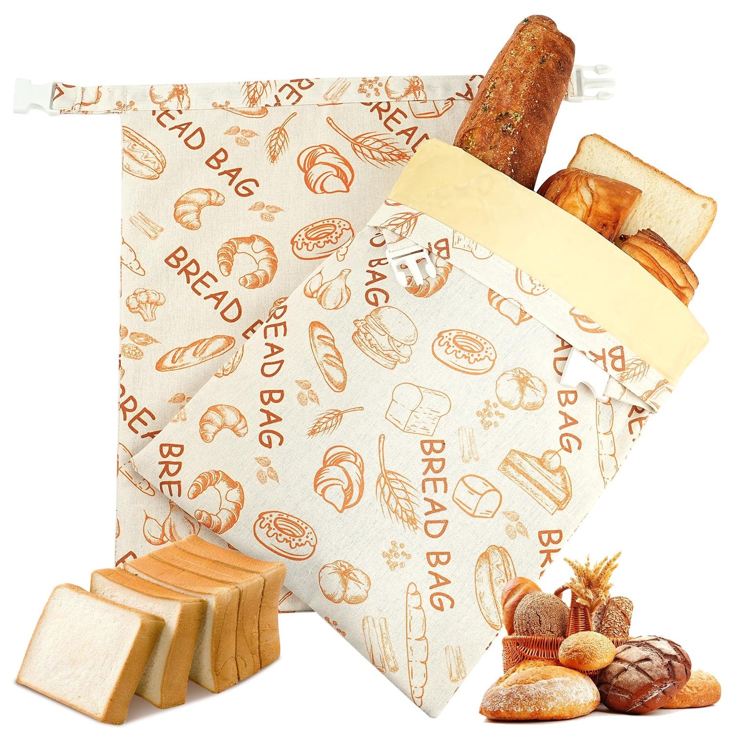 Reusable Beeswax Bread Bags(2 Pack), Beeswax Bags for Sourdough/Homemade Bread, Natural Cotton Bees Wax Bag, Fresh and Refrigerable, New Upgrade Food Storage Bag, Large Capacity and Portable