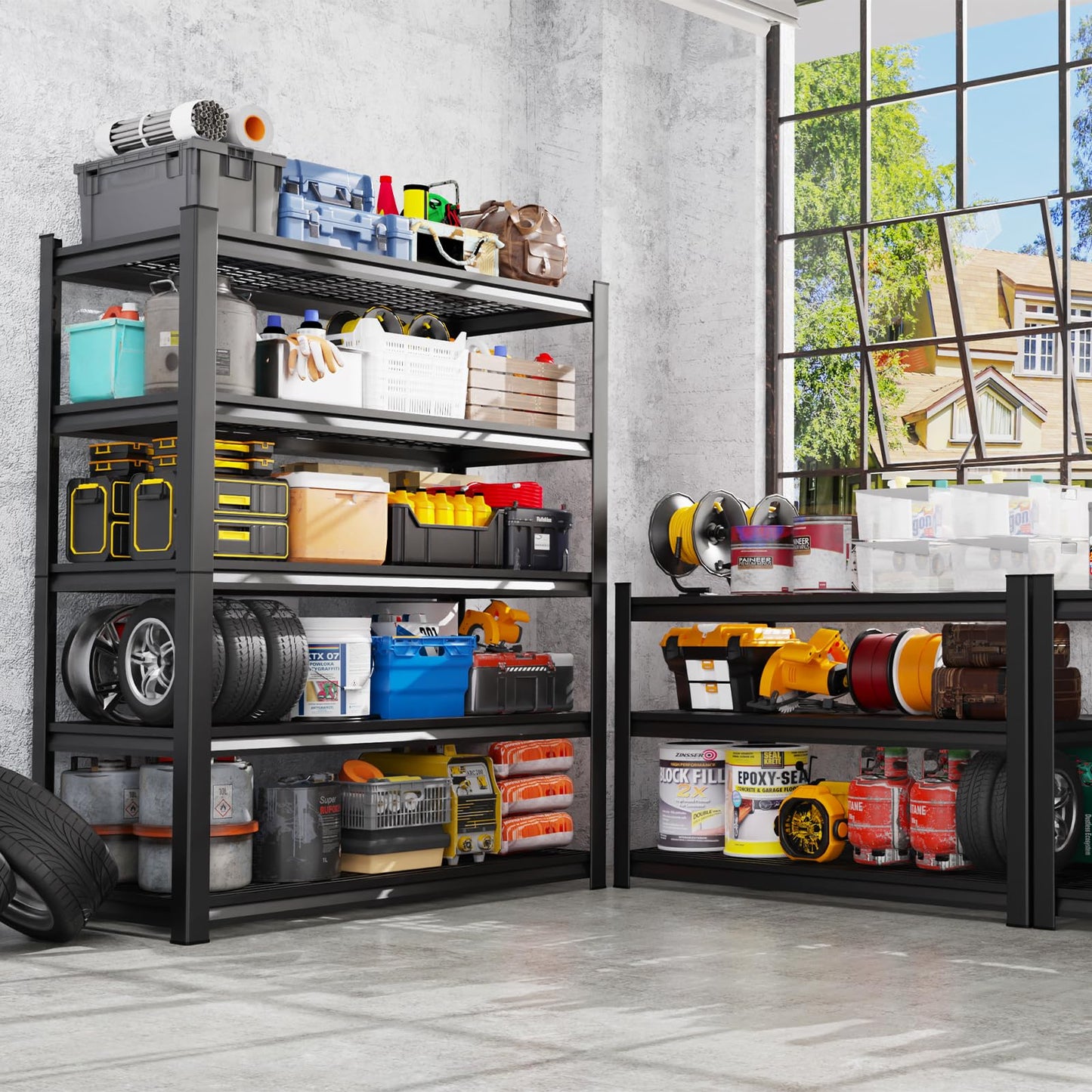 AOAORGG 71" H Garage Shelving 5-Tier Heavy Duty Storage Shelves, Tool-Free Adjustable Metal Shelf Unit, Utility Organizer Rack for Basement, Pantry, Kitchen, Warehouse, 15.7" Dx35.4 Wx71 H, Black