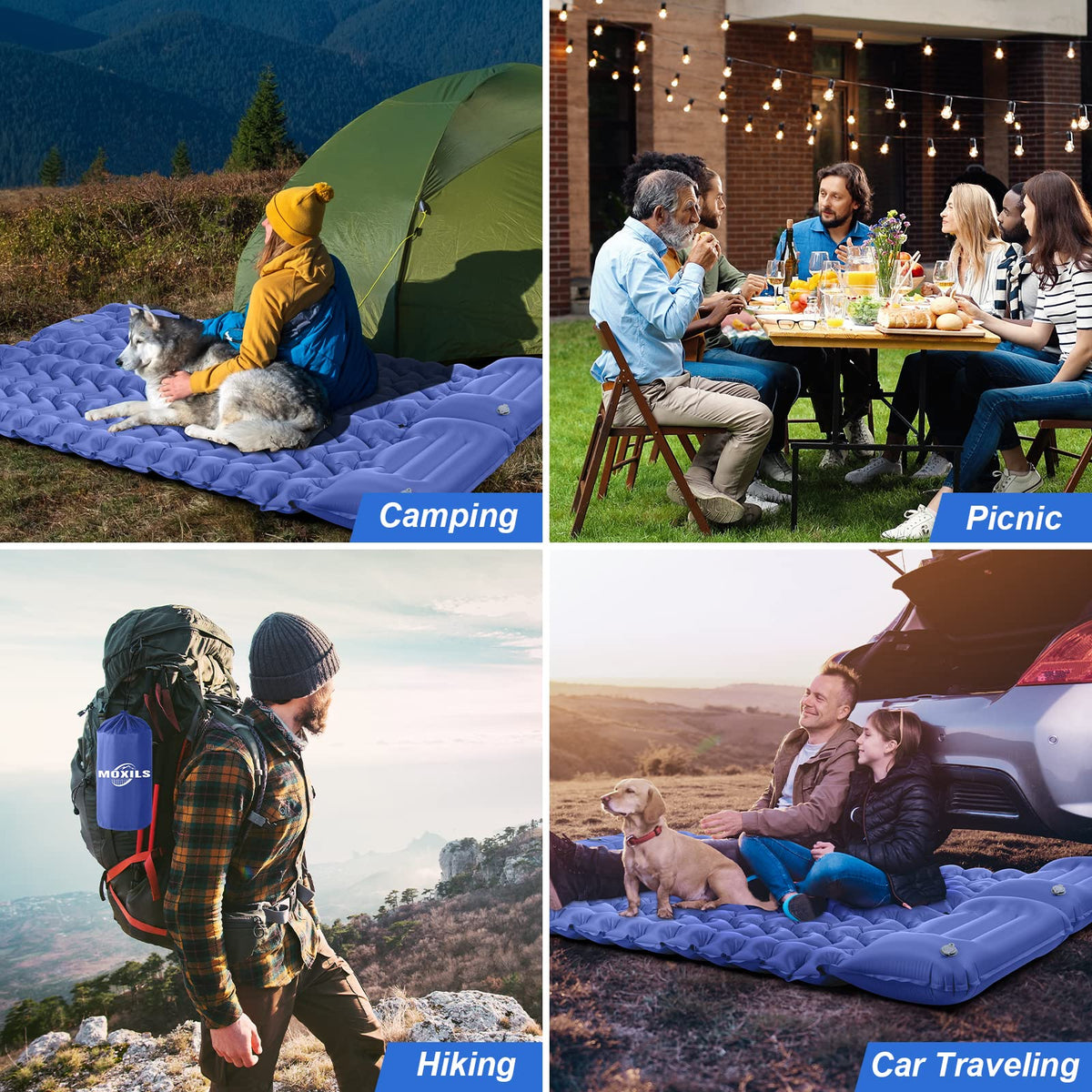 MOXILS Sleeping Pad, Ultralight Inflatable Sleeping Pad for Camping, Built-in Pump, Ultimate for Camping, Hiking, Airpad, Carry Bag, Repair Kit, Compact & Lightweight Air Mattress(Blue)