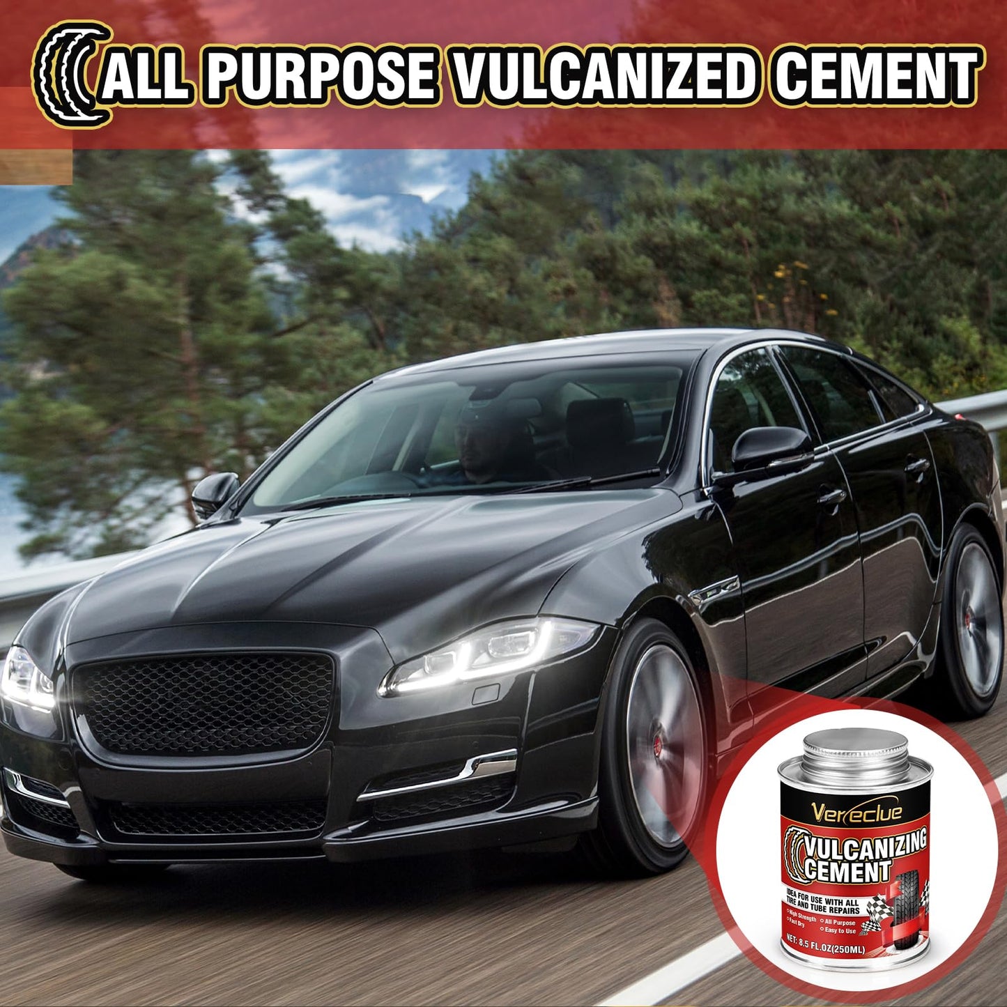 Chemical Vulcanizing Cement, All Purpose Tire Repair Vulcanizing Cement, Clear Rubber Cement Tire Repair Glue, Tire Patch Glue with Brush Top Can for Car, Motorcycle, Bike Tires (8.5FL.Oz)