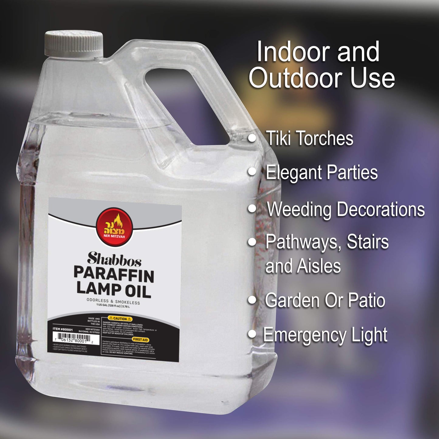 1 Gallon Paraffin Lamp Oil - Clear Smokeless, Odorless, Clean Burning Fuel for Indoor and Outdoor Use - Shabbos Lamp Oil, by Ner Mitzvah