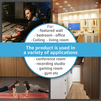 Art3d 2 Wood Slat Acoustic Panels for Wall and Ceiling - 3D Fluted Sound Absorbing Panel with Wood Finish - Oak