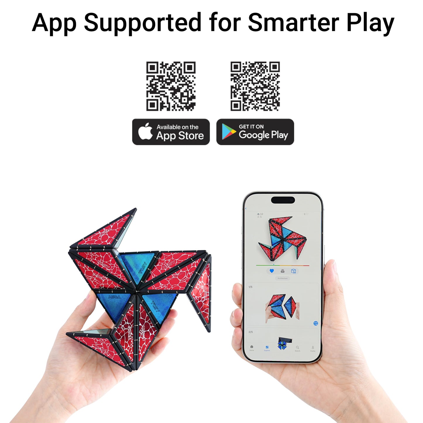 TOSY Magnet Pyramid Stone - 1 Cube Transforms into 1 Billion Shapes, 14 pcs (12 Puzzle pcs and 2 Spinners), 243 Rare Earth Magnets, Christmas Stocking Stuffers Gift for Kids, Creative Puzzle STEM Toy