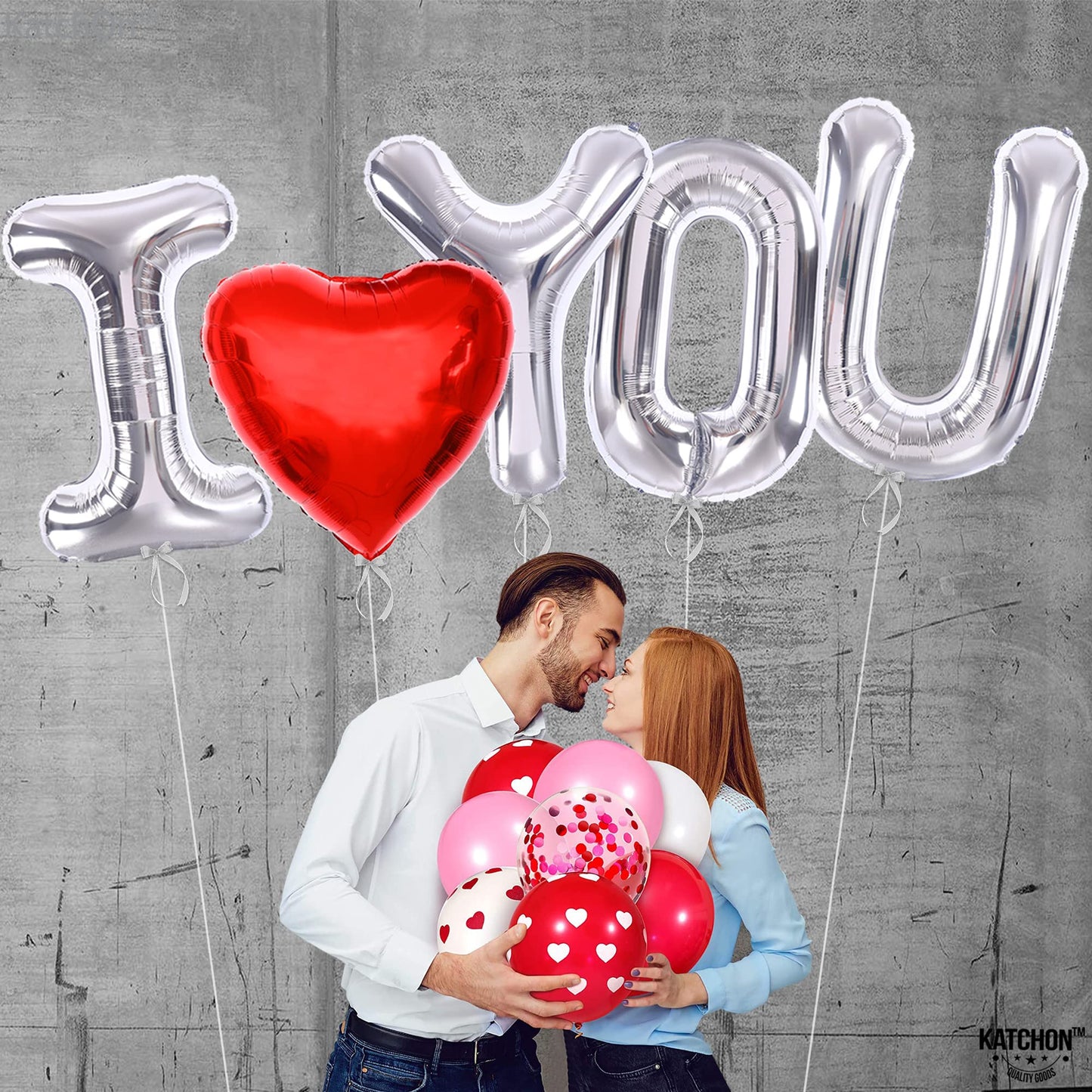 KatchOn, Huge Silver I Love You Balloons - 40 Inch | Foil Love Balloon, Heart Balloons for Him | Valentines Day Decorations | Romantic Decorations Special Night | Valentines Day Balloons