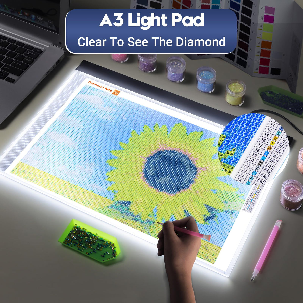 Guiseapue A3 Diamond Art Light Board, Ultra-Thin Light Pad for Painting, Light Table Tracing Light Box for Drawing, Tattoo, Weeding Vinyl, Sketching, Painting Accessories Gifts for Her, Kids, Him