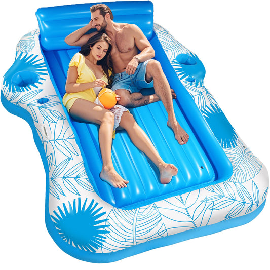 Inflatable Pool Lounger Float for Adults - 70" x 60" JIANYHW X-Large Beach Sun Tan Tub Pool Lounge Raft Sunbathing Pool Floaties with 2 Food/Drink Holder, Blow Up Tanning Pool Bed Floating Mat