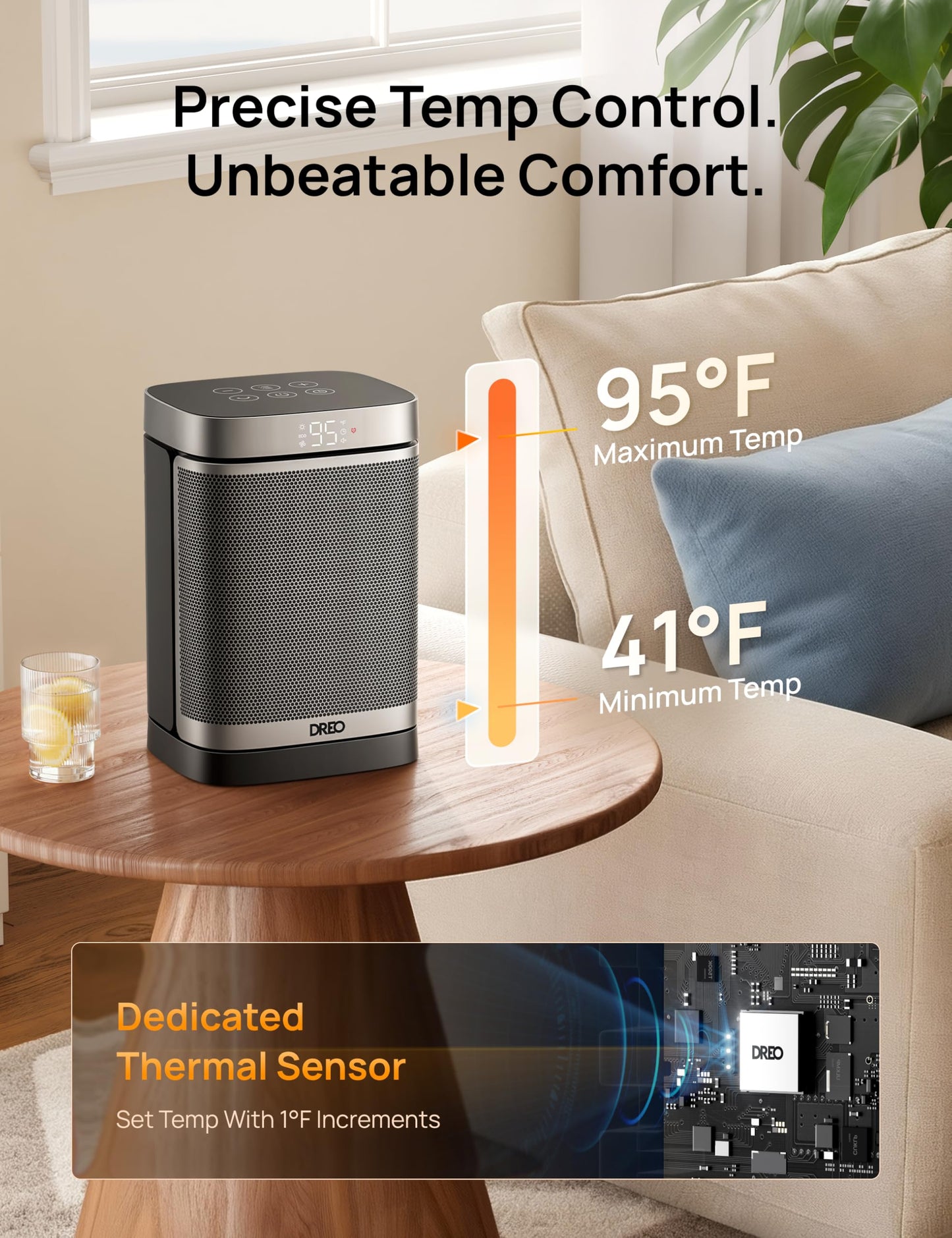 DREO Space Heater, 1500W Portable Electric Heaters for Indoor Use, PTC Ceramic Heater for Office with Remote, Thermostat, 70°Oscillation, 12H Timer, 5 Modes, Safe Quiet Room Heater for Bedroom