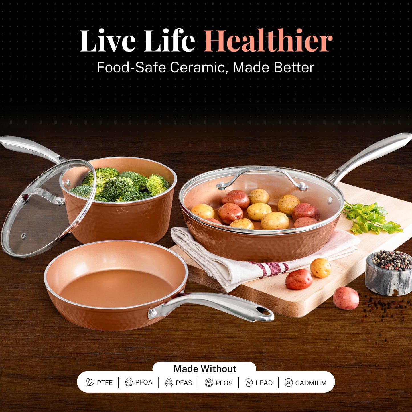 GOTHAM STEEL Hammered 15 Pc Ceramic Cookware Set Nonstick, Copper Pots and Pans Set Non Stick for Kitchen with Utensils, Deep Pots and Pans for Cooking, Non Toxic Cookware Sets, Oven & Dishwasher Safe