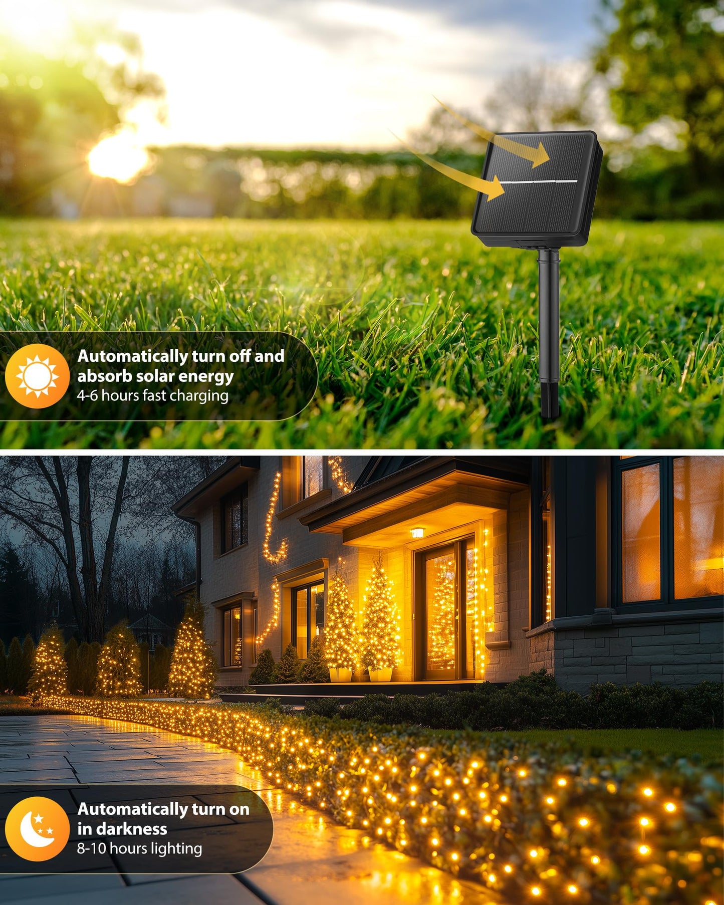 Brightown 2 Pack Solar String Lights for Outside, 92Ft 240 LED Solar Lights Outdoor Waterproof with 8 Modes, Solar Outdoor String Light for Patio Yard Tree Garden Party Decorations, Warm White