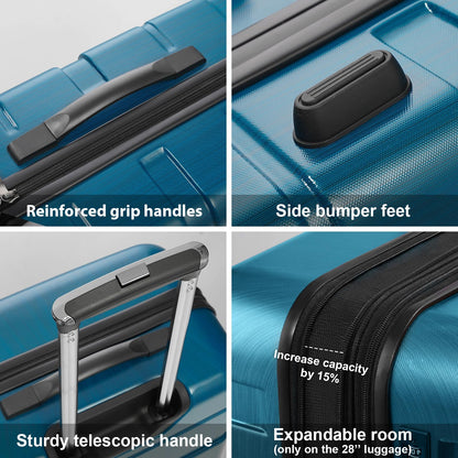 Coolife Luggage Expandable(only 28") Suitcase PC+ABS Spinner Built-In TSA lock 20in 24in 28in Carry on (Black brown, S(20in_carry on))