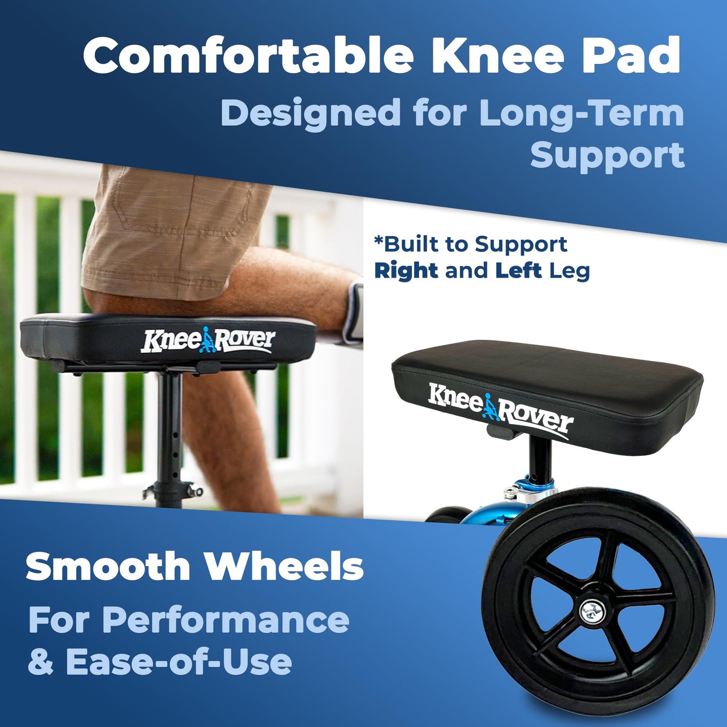 KneeRover Economy Knee Scooter Steerable Knee Walker for Adults for Foot Surgery, Broken Ankle, Foot Injuries - Foldable Knee Rover Scooter for Broken Foot Injured Leg Crutch with Dual Brakes (Blue)