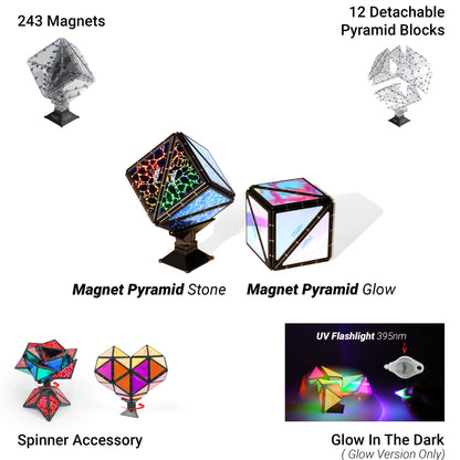 TOSY Magnet Pyramid Stone - 1 Cube Transforms into 1 Billion Shapes, 14 pcs (12 Puzzle pcs and 2 Spinners), 243 Rare Earth Magnets, Christmas Stocking Stuffers Gift for Kids, Creative Puzzle STEM Toy