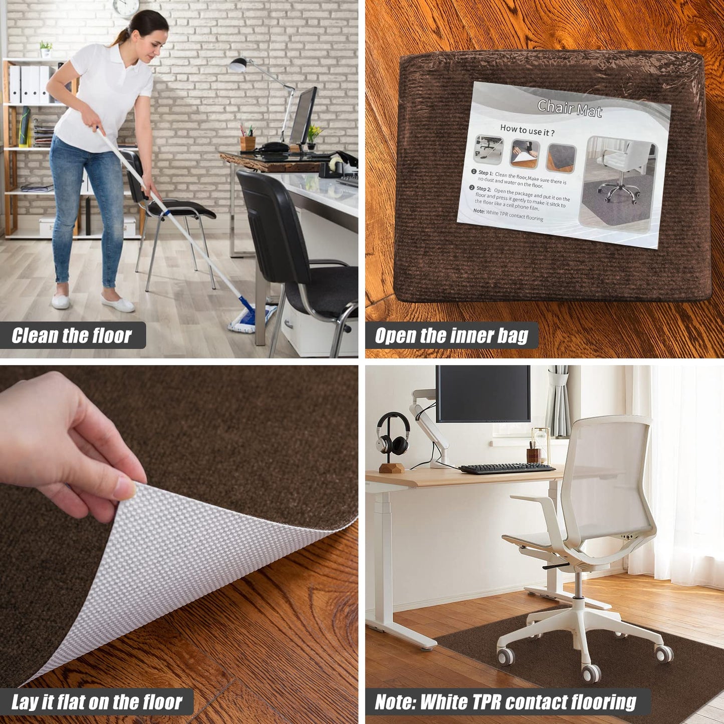 Sycoodeal Office Chair Mat for Hardwood Floor,Office Computer Gaming Chair Mat for Tile Floor,Large Floor Protector Rug,Anti-Slip,Easy to Clean,Coffee(48"x60")