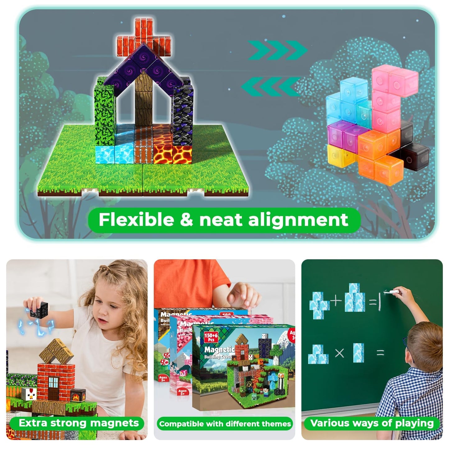 GraceDuck 150 PCS Magnetic Blocks - Magnetic Building Block with 6 Baseplate, Stacking Magnets for Kids, Sensory Toy for Toddlers STEM Learning, Birthday Gifts for 3+ Years Old Boys Girls