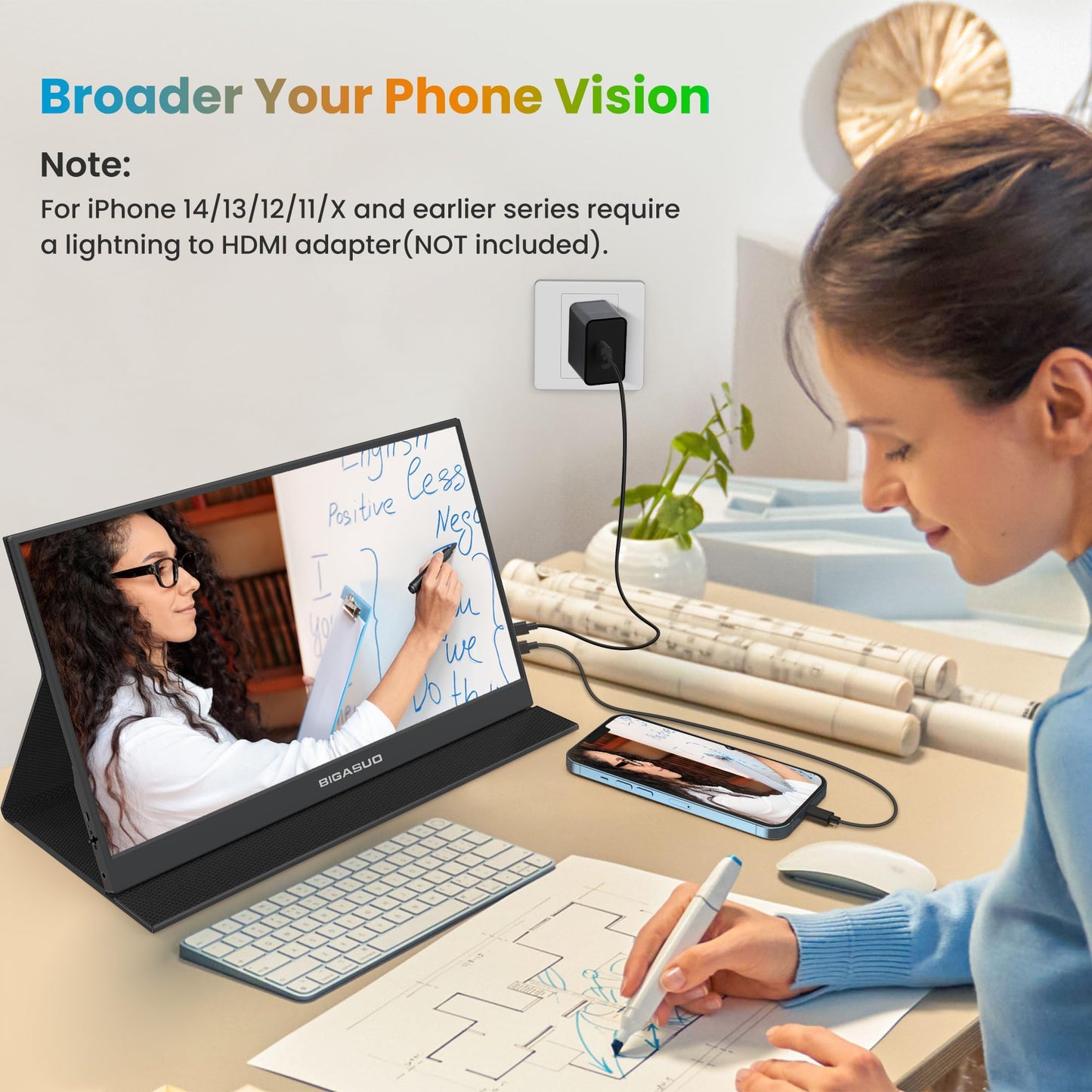 BIGASUO Portable Monitor, 15.6'' 1080P FHD Portable Monitor for Laptop, USB-C HDMI Computer Display HDR, Ultra-Slim IPS Gaming Monitor with Smart Cover for Laptop, PC, Phone, Mac, Xbox, PS4/5, Switch