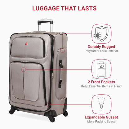 SwissGear Sion Softside Expandable Roller Luggage, Pewter, 3-Piece Set (21/25/29)