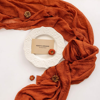 Keketoarrange Thanksgiving Fall Table Runner Terracotta Gauze 120 Inch 10 FT Rustic Burnt Orange Sheer Cheese Cloth for Bridal Shower Friendsgiving Party Centerpiece Decor Fall Decorations for Home