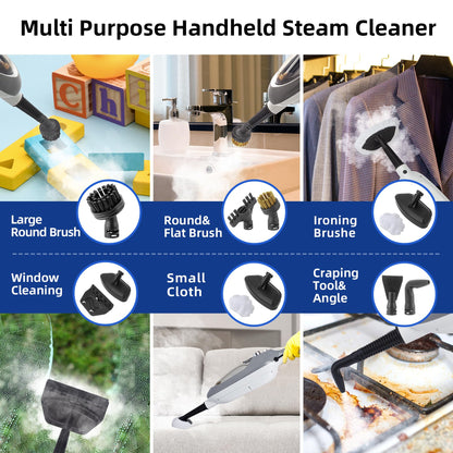 Steam Mop - 10-in-1 MultiPurpose Handheld Steam Cleaner Detachable Floor Steamer for Hardwood/Tile/Laminate Floors Carpet with 11 Accessories for Whole Home Use.