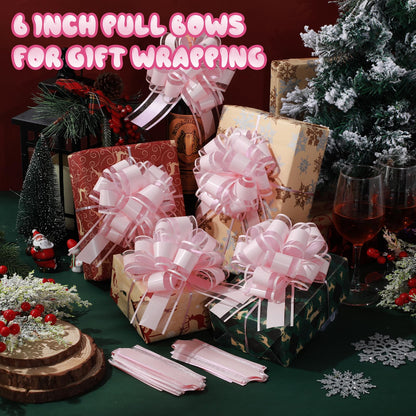 WILLBOND 10 Pcs Large Christmas Pull Bows Gift Wrapping 6 Inch Pull Bows for Christmas Party Birthday Wedding Baskets Xmas for Gift Wrapping Decorations(Lotus Root Pink)