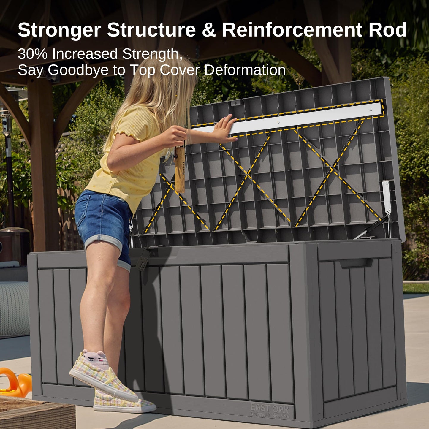 EAST OAK Outdoor Storage Box, 90 Gallon Deck Box, Waterproof Resin Storage Bin for Patio Cushions, Gardening Tools, Lockable, UV Resistant, Grey