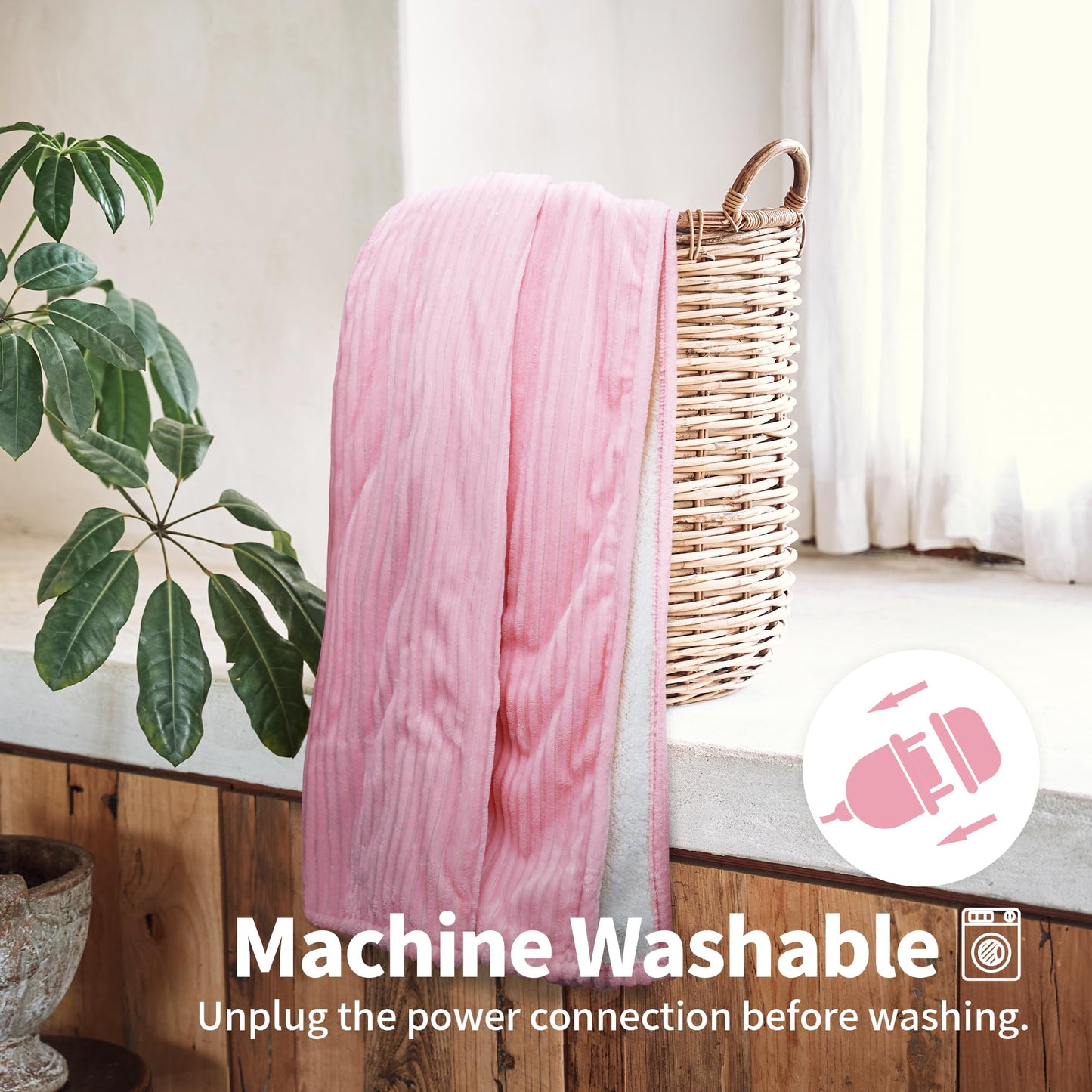 Texciting Heated Blanket Electric Blanket Throw 50”X60”-Heating Throw with 5 Heat Settings-3 Hours Auto Off,ETL Certified,Machine Washable (Pink)