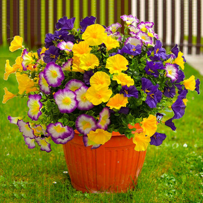TSTWETO Artificial Faux Flowers for Outdoors, 12 Bundles Artificial Plants Outdoor UV Resistant, Fake Morning Glory Silk Flowers for Outside Planter Porch Patio Yard