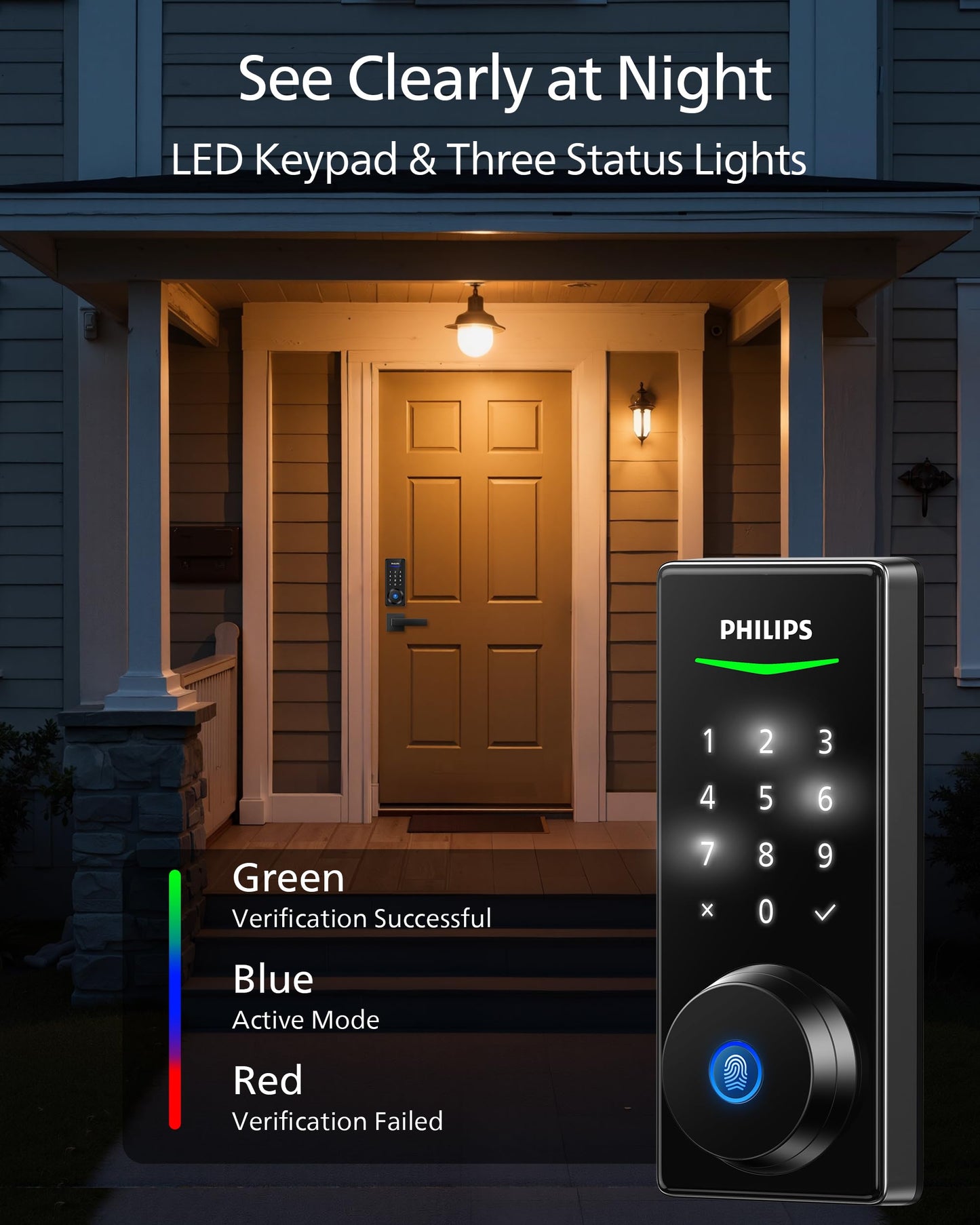 Philips Fingerprint Keyless Entry Door Lock, Electronic Door Lock with Touchscreen, Long-Lasting Battery, Auto Locking, One-Time Code, Keypad Deadbolt, One-Touch Locking, Matte Black
