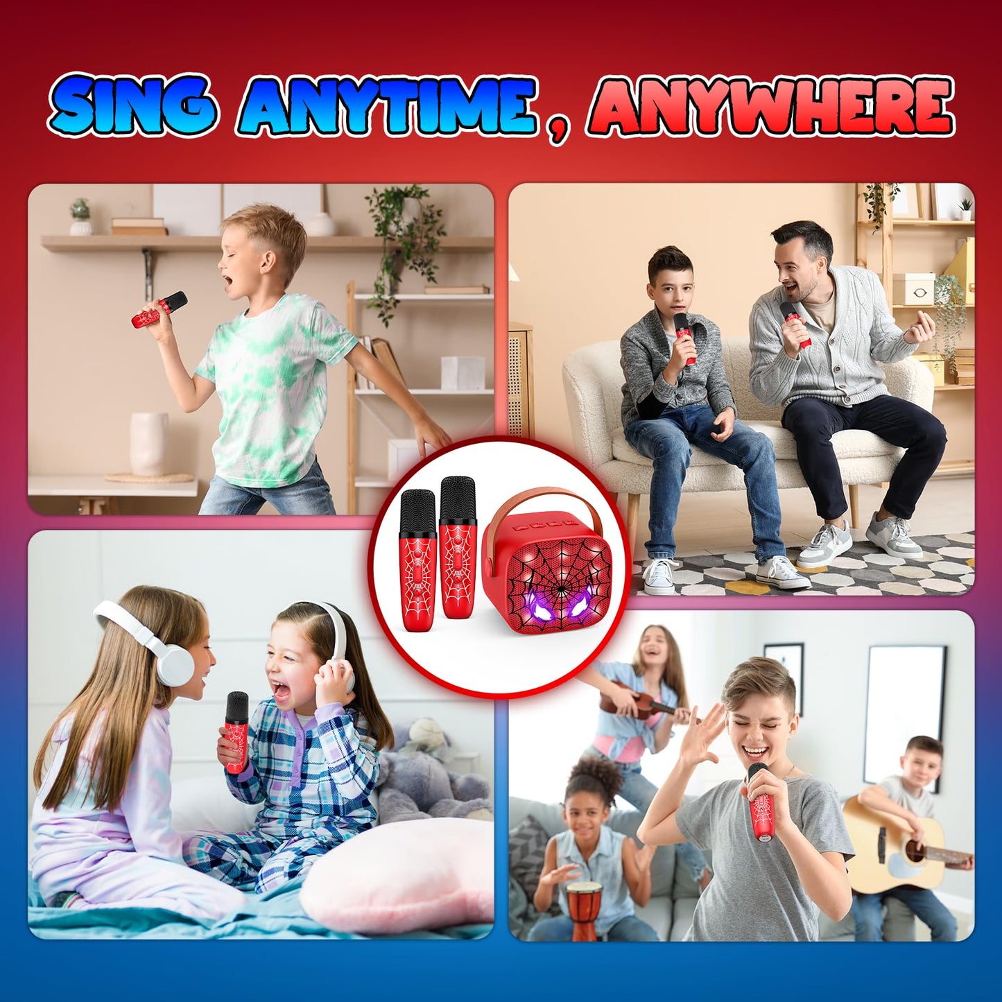 Mini Karaoke Machine Toys Gifts: Kids Toys Easter Birthday Gifts for 4 5 6 7 8 9 Years Old Girl Boy LED Portable Bluetooth Speaker with 2 Wireless Microphone Girl Boy Kid Adult Gift Toy Age 3-12+