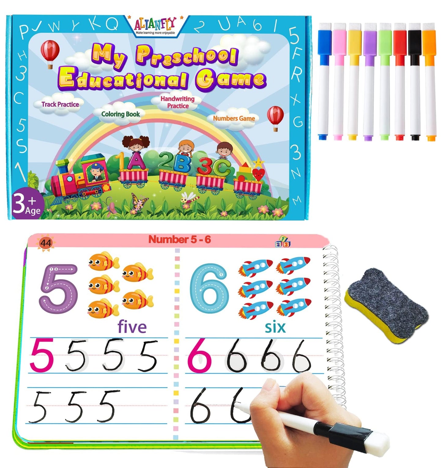 ALIANFLY Preschool Learning Activities Educational Workbook - Toddler Prek Montessori Handwriting Practice Activity Tracing Toys Busy Book for Kids, Autism Learning Materials and ABC Learning Book