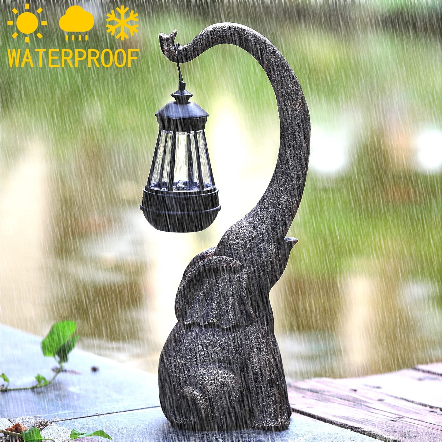 IVCOOLE 15" Outdoor Sculpture Figurine Statue Elephant Mother's Day Decorations Solar Garden Statues for Patio HomeYard Decor Good Luck Mother's Day Elephant Gift for Woman, Mom Family