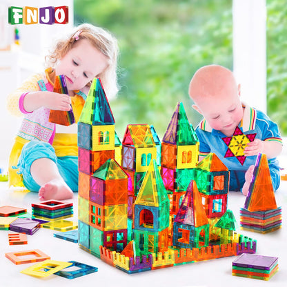 FNJO Magnetic Tiles, 110PCS Magnet Building Set, Magnetic Building Blocks,Construction STEM Learning and Playing Toys for Kids, Montessori Toy for Preschool Boys Girls Toddlers Classroom Must-Haves