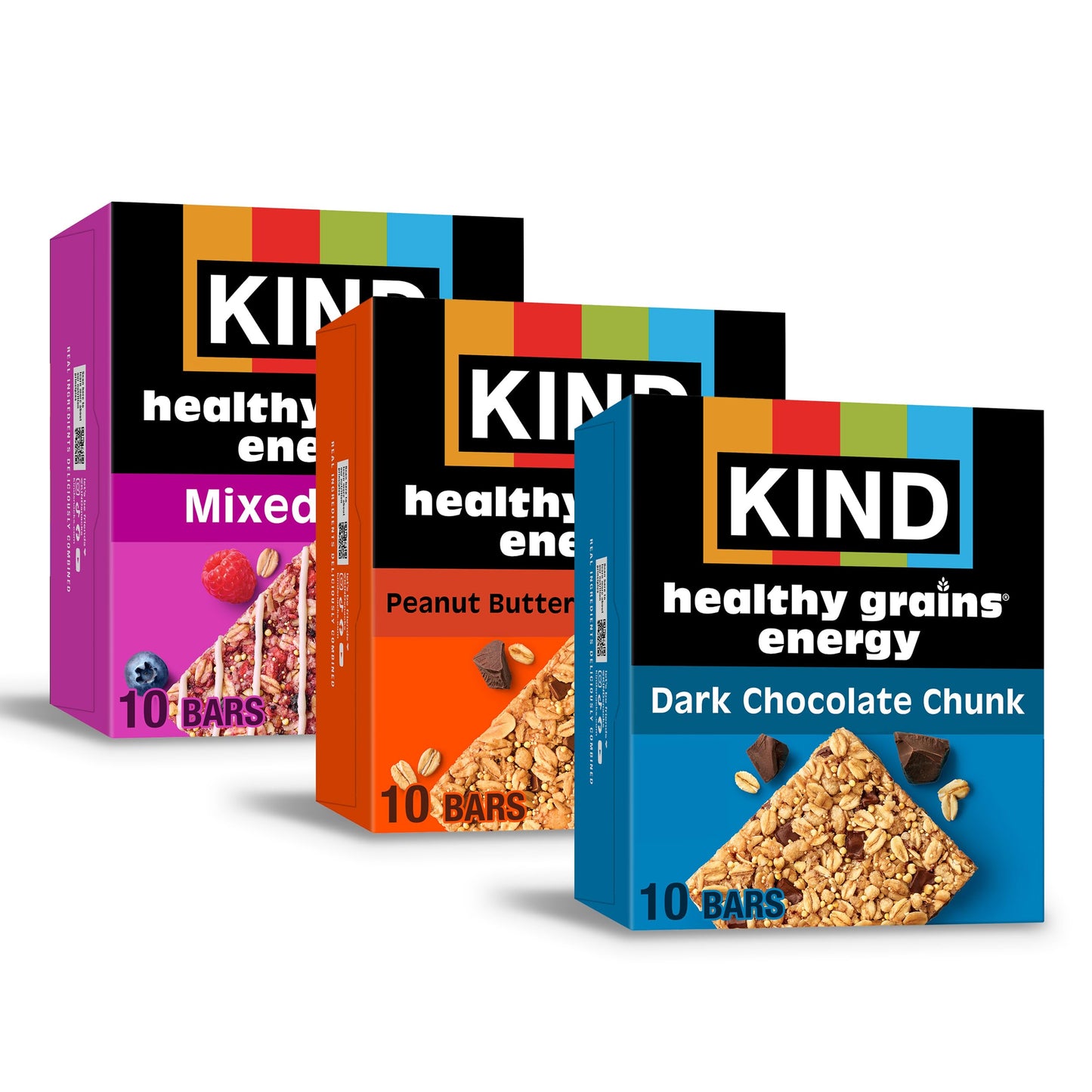 KIND Healthy Grains Energy® Bars 30ct Variety Pack, Dark Chocolate Chunk, Peanut Butter Dark Chocolate, and Mixed Berry, 18-21g Whole Grains, Made with Super Grains, Gluten Free Snacks