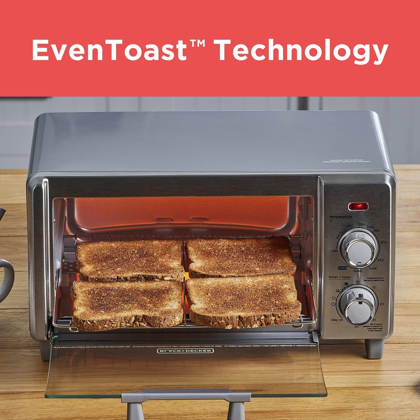 BLACK+DECKER 4-Slice Crisp 'N Bake Air Fry Toaster Oven,TO1787SS-RFP, 4-Slice, 5 Cooking Functions, 30 Minute Timer, Stainless Steel