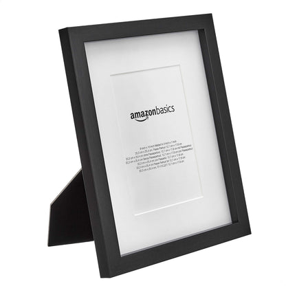 Amazon Basics Rectangular Picture Frame Set for Wall Hanging or Tabletop Display, 8 x 10 in with 5 x 7 in Mat, Black, 2-Pack