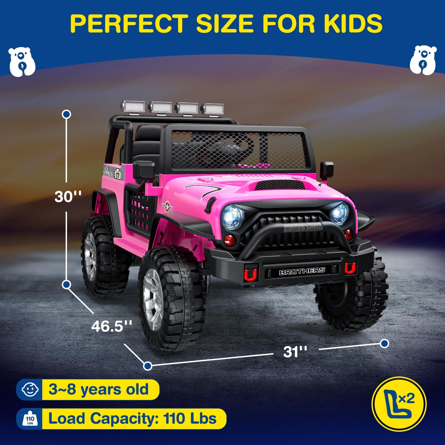 LIGIANT L8 Ride On Car, 12V Kids Electric Car w/Remote Control, 2 Seater, Spring Suspension, Bluetooth Speaker, Multi Music Modes, 3 Speeds, LED Lights, Xmas & Birthday Gift Ideas for Kids Ages 3+