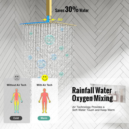 SR SUN RISE 12 Inch Ceiling Mounted Shower System Rain Mixer Shower Combo Set Rainfall Shower Head System Brushed Gold Shower Faucet Trim Repair Kits with Shower Rough-in Valve Body and Trim