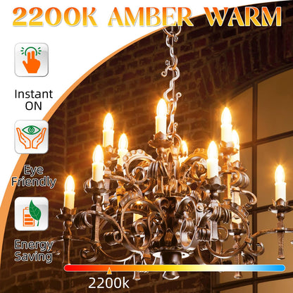 GvvooHome 40 watt Candelabra Light Bulbs, Chandelier Light Bulbs Non-Dimmable E12 LED Bulb, 2200K Amber Warm, B10 Candle Light Bulbs, 90+CRI, 400LM, Amber Glass Finish, 6 Pack