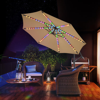 PEAKVONDER 10 ft Offset Patio Umbrella with Solar Lights, Large Cantilever Outdoor Umbrellas for Patio, Dual Charging, 200+ Light Modes, Heavy Duty, for Pool, Deck, Market, Tan HPU032TV1