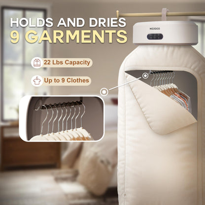 MOJOCO Portable Clothes Dryer - Mini/Compact Dryer for Apartment, RV, Travel - Small Quiet Fast-Drying Machine with Adjustable Timer & Wrinkle-Reducing Heat