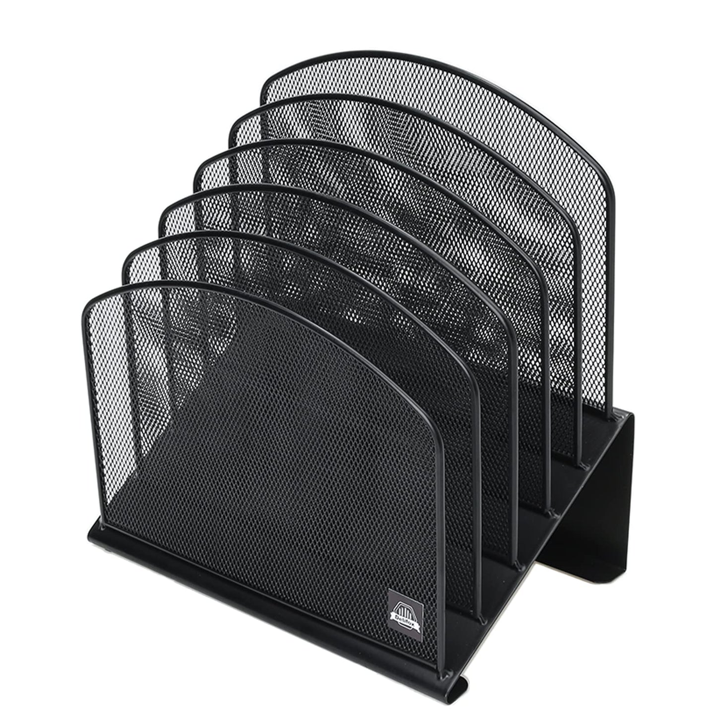Delifox Inclined Desk File Organizer, 5-Section Vertical File Folder Holder Stand Metal Rack File Sorter for Office Classroom Desktop Organization (Black, 1Pack)