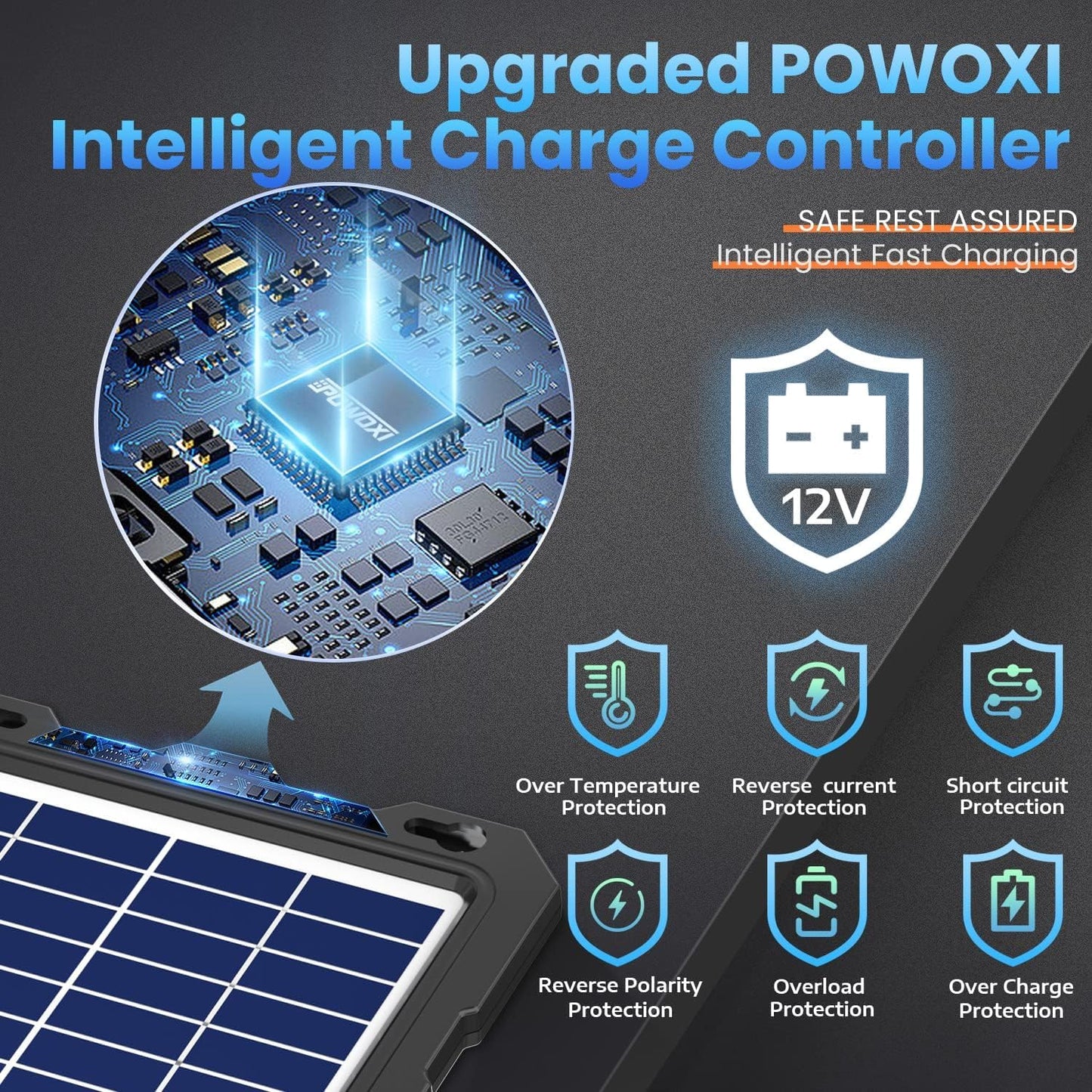 POWOXI Upgraded 7.5W-Solar-Battery-Trickle-Charger-Maintainer-12V Portable Waterproof Solar Panel Trickle Charging Kit for Car, Automotive, Motorcycle, Boat, Marine, RV,Trailer, Snowmobile, etc.