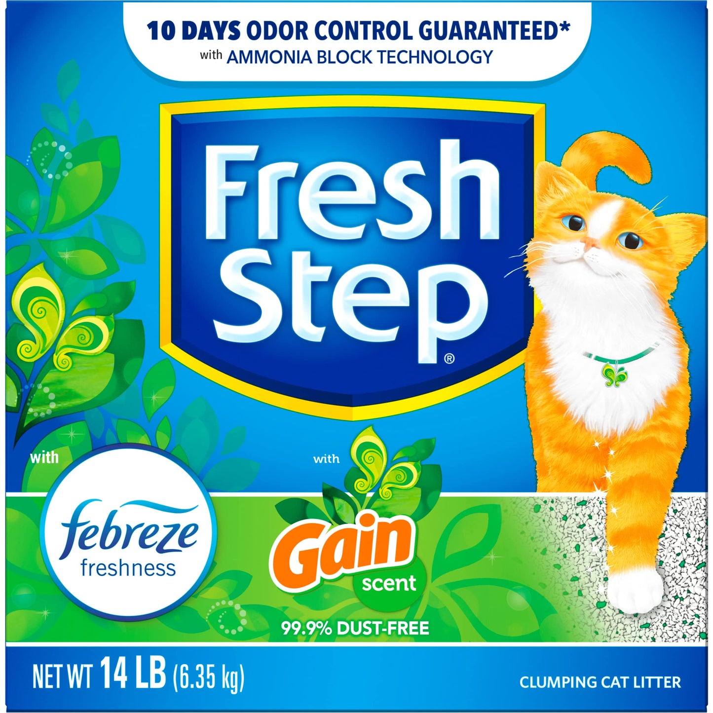 Fresh Step Clumping Cat Litter with Febreze Gain Scent, Activated Charcoal for Odor Control, 14 Pounds