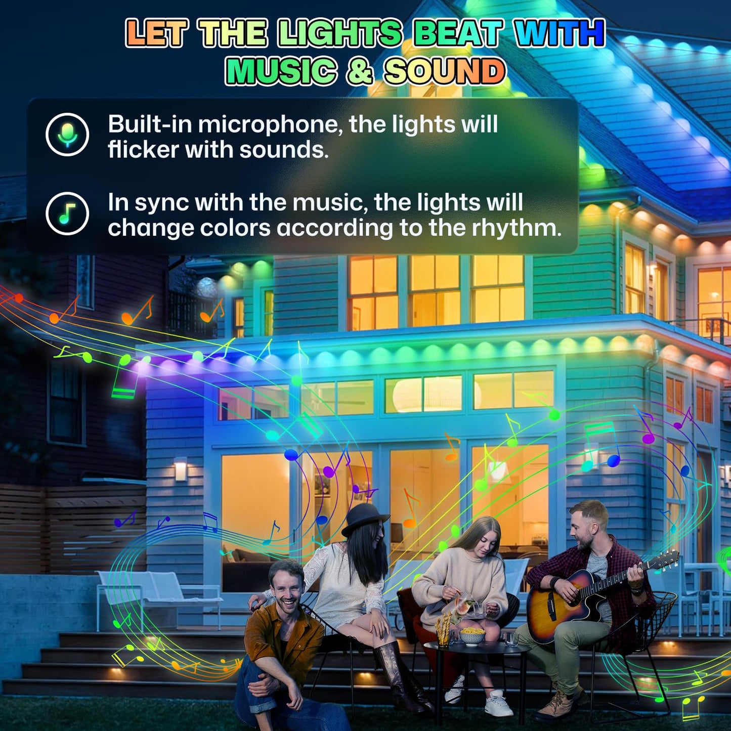 Permanent Outdoor Lights, 100ft Smart Eave Lights with 72 LED Lights, IP67 Waterproof, App Control, DIY RGBIC Light for House Halloween Decorations, Compatible with Alexa and Google Assistant, White