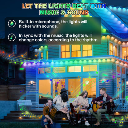 Permanent Outdoor Lights, 100ft Smart Eave Lights with 72 LED Lights, IP67 Waterproof, App Control, DIY RGBIC Light for House Halloween Decorations, Compatible with Alexa and Google Assistant, White