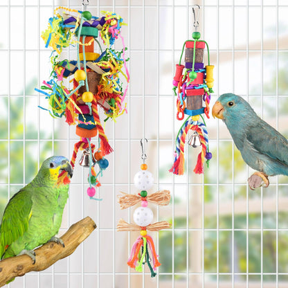 KATUMO Bird Toy Set, 7 PCS Small Bird Toys for Parrot, Including Wooden Ladder, Chewing Toys, Perch - Pet Activity Structure for Indoor, Outdoor, Climbing, Entertainment