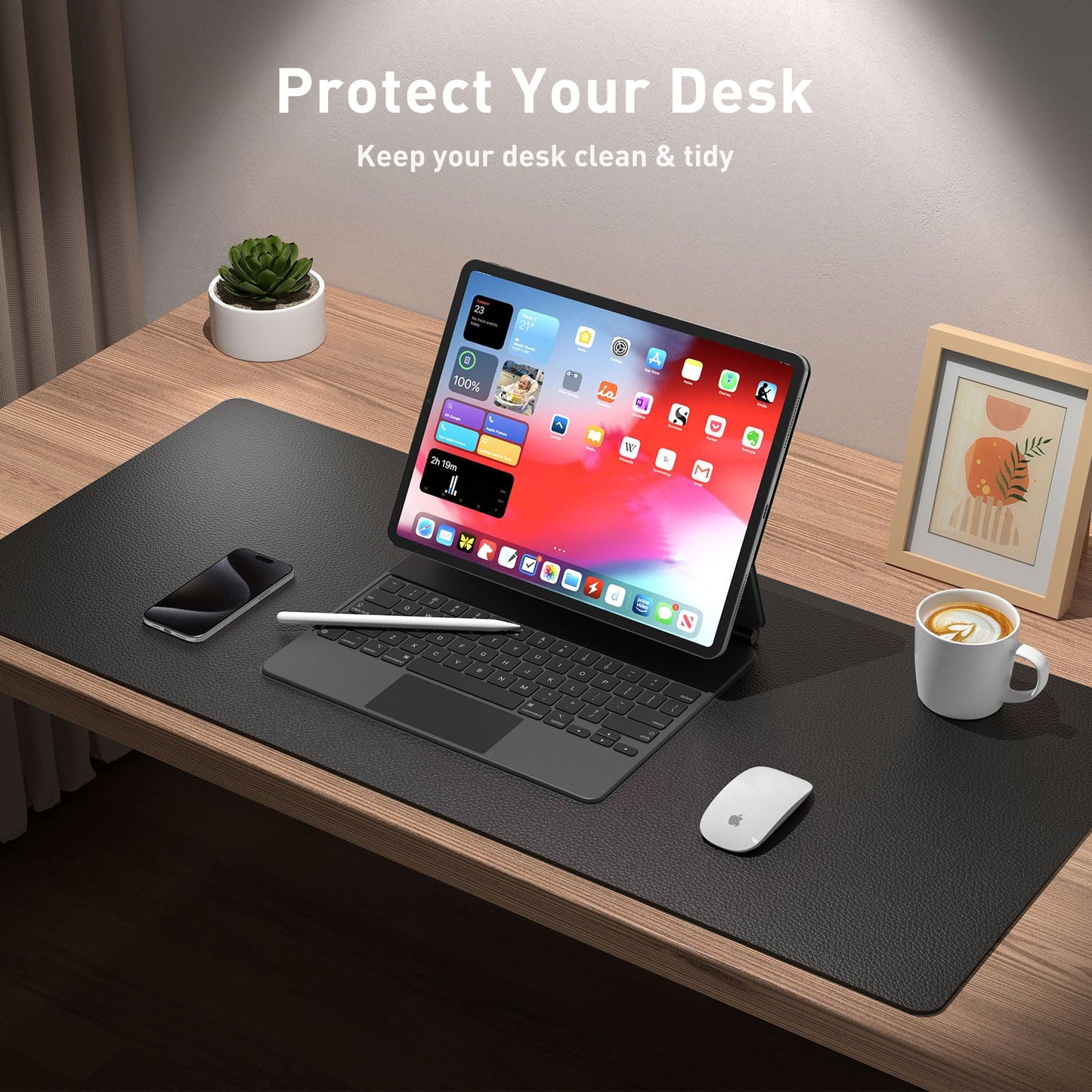 Aothia Leather Desk Pad Protector,Mouse Pad,Office Desk Mat, Non-Slip PU Leather Desk Blotter,Laptop Desk Pad,Waterproof Desk Writing Pad for Office and Home (Black,31.5" x 15.7")