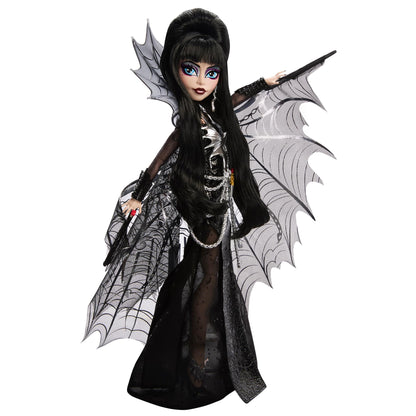 Monster High Doll, Elvira, Mistress of The Dark Collectible in Black Faux Leather Dress with Silvery Batwing Cape and Premium Accessories (Amazon Exclusive)